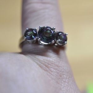 Vintage Women's Rainbow Quartz Sterling Silver Fashion 3 Stone Flush Ring Sz. 11